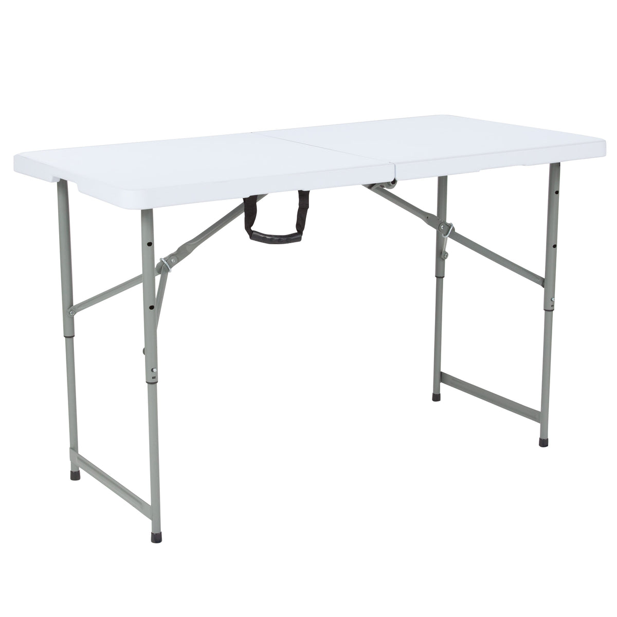 4-Foot Height Adjustable Bi-Fold Granite White Plastic Folding Table with Handle
