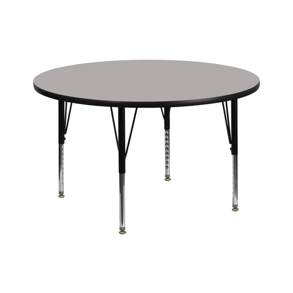 Gray |#| 42inch Round Grey HP Laminate Activity Table - Height Adjustable Short Legs