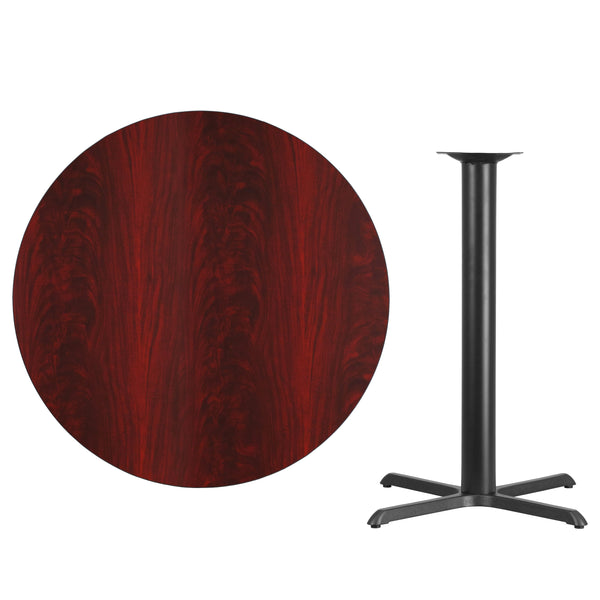 Walnut |#| 42inch Round Walnut Laminate Table Top with 33inch x 33inch Bar Height Table Base