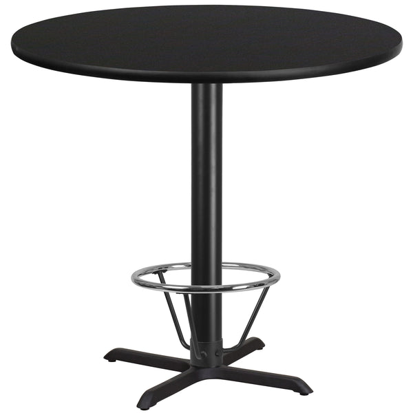 Black |#| 42inch Round Black Laminate Table Top & 33inchx 33inch Bar Height Base with Foot Ring