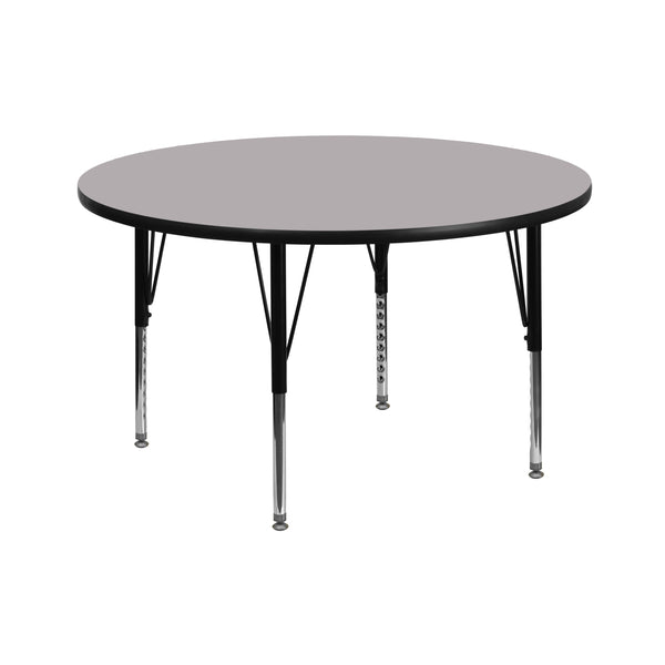 Gray |#| 42inch Round Grey Thermal Laminate Activity Table - Height Adjustable Short Legs