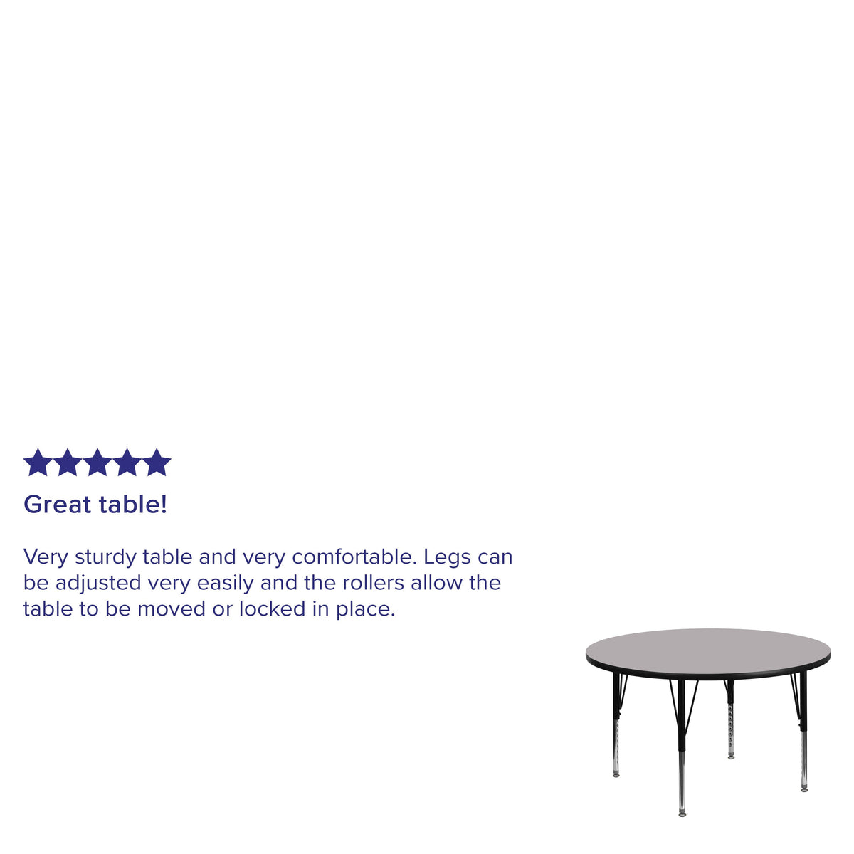 Gray |#| 42inch Round Grey Thermal Laminate Activity Table - Height Adjustable Short Legs