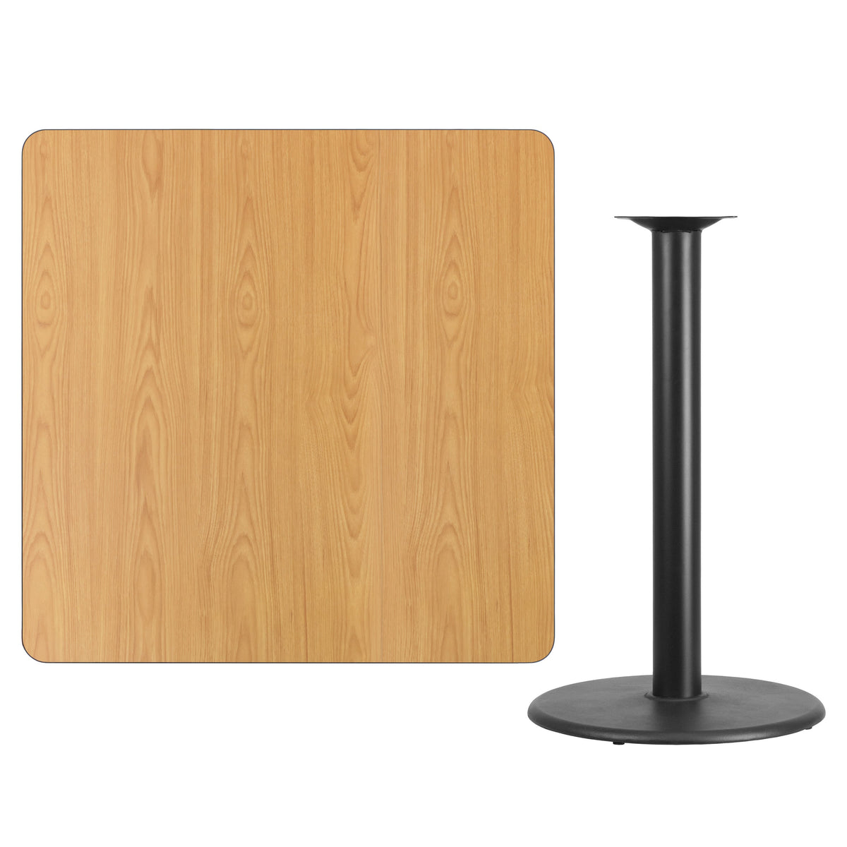 Natural |#| 42inch Square Natural Laminate Table Top with 24inch Round Bar Height Table Base