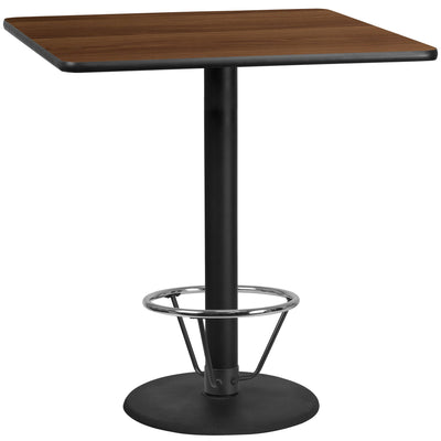 42'' Square Laminate Table Top with 24'' Round Bar Height Table Base and Foot Ring - View 1