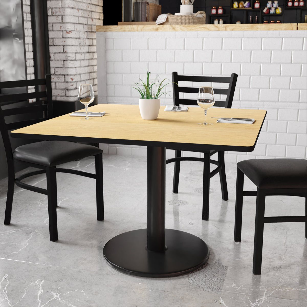 Natural |#| 42inch Square Natural Laminate Table Top with 24inch Round Table Height Base