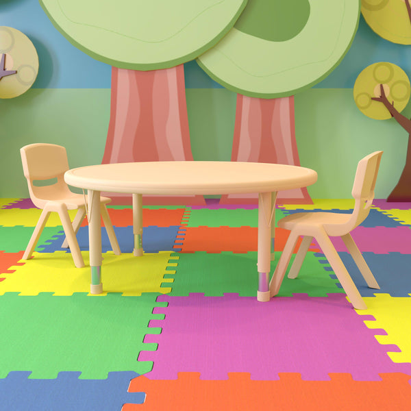 Natural |#| 45inch Round Natural Plastic Height Adjustable Activity Table Set with 2 Chairs