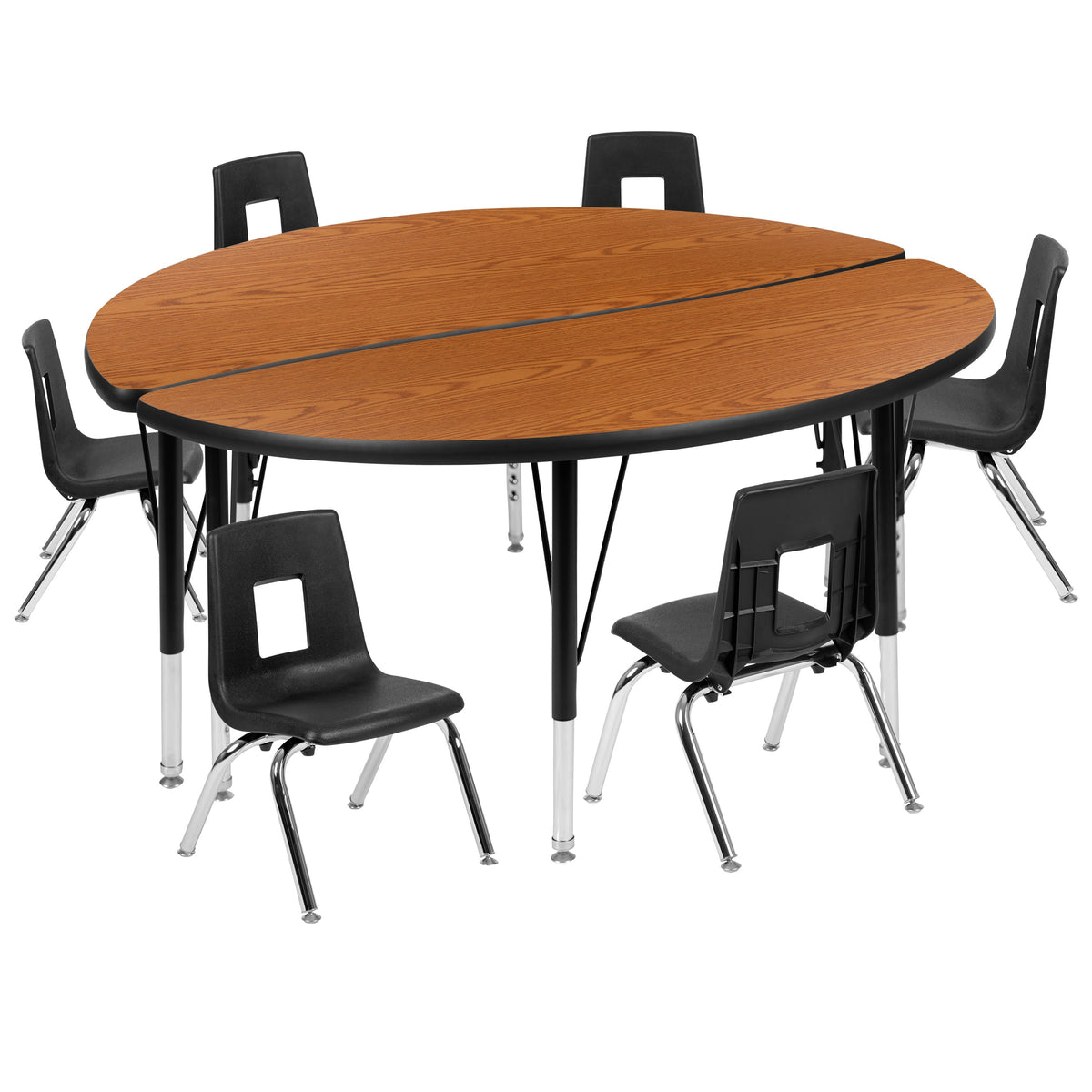 Oak |#| 47.5inch Circle Wave Activity Table Set with 12inch Student Stack Chairs, Oak/Black