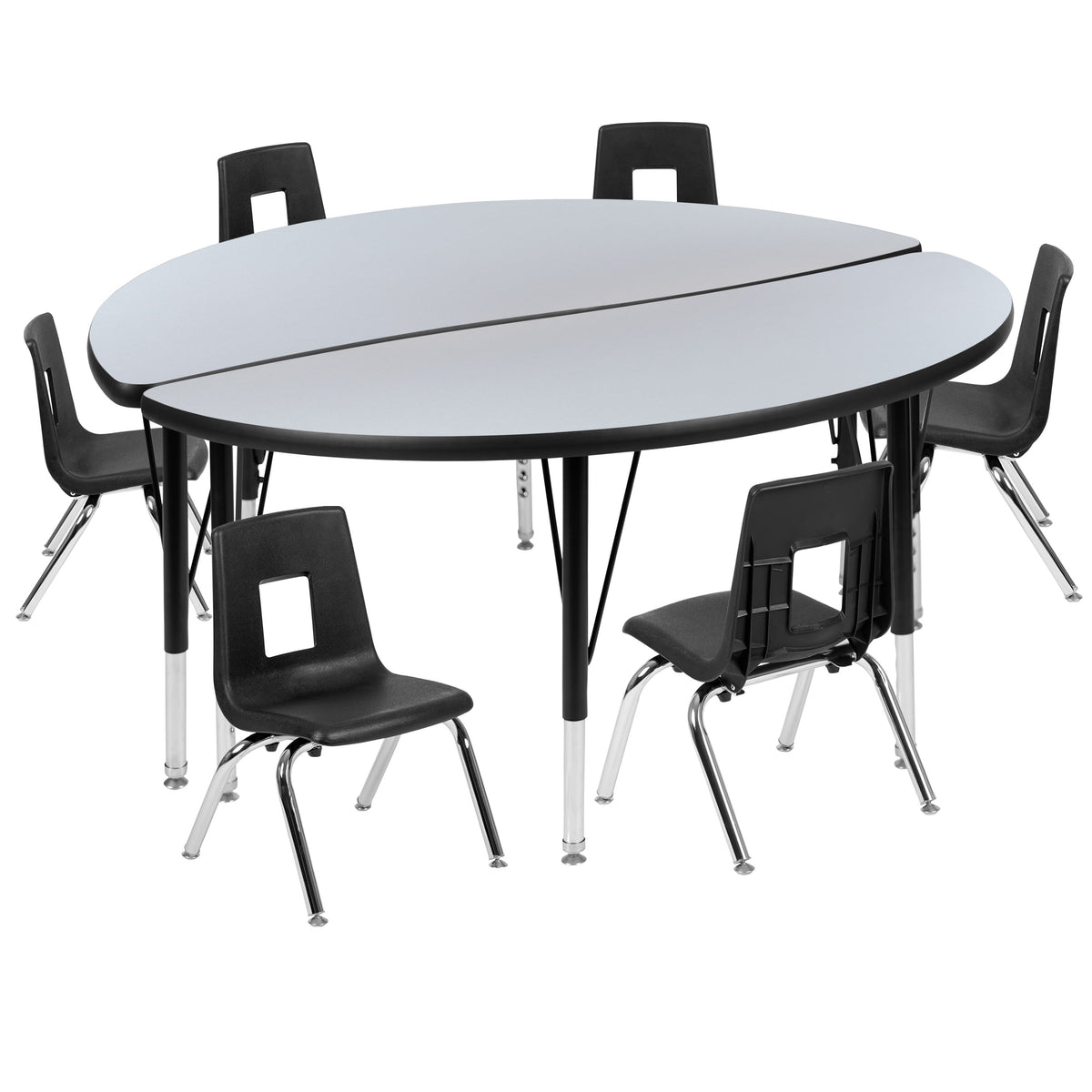 Grey |#| 47.5inch Circle Wave Activity Table Set with 12inch Student Stack Chairs, Grey/Black