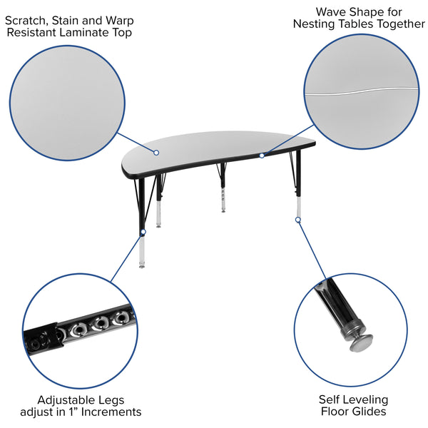 Grey |#| 47.5inch Circle Wave Activity Table Set with 12inch Student Stack Chairs, Grey/Black