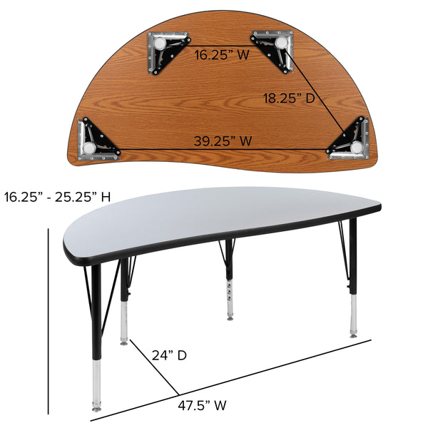 Grey |#| 47.5inch Circle Wave Activity Table Set with 12inch Student Stack Chairs, Grey/Black