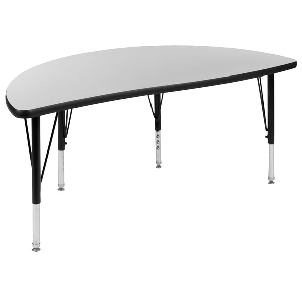 Grey |#| 47.5inch Circle Wave Activity Table Set with 12inch Student Stack Chairs, Grey/Black