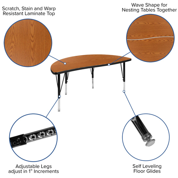 Oak |#| 47.5inch Circle Wave Activity Table Set with 12inch Student Stack Chairs, Oak/Black