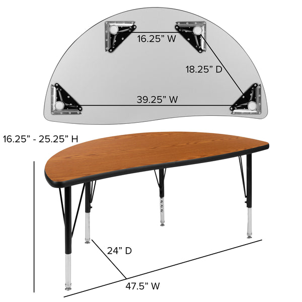 Oak |#| 47.5inch Circle Wave Activity Table Set with 12inch Student Stack Chairs, Oak/Black