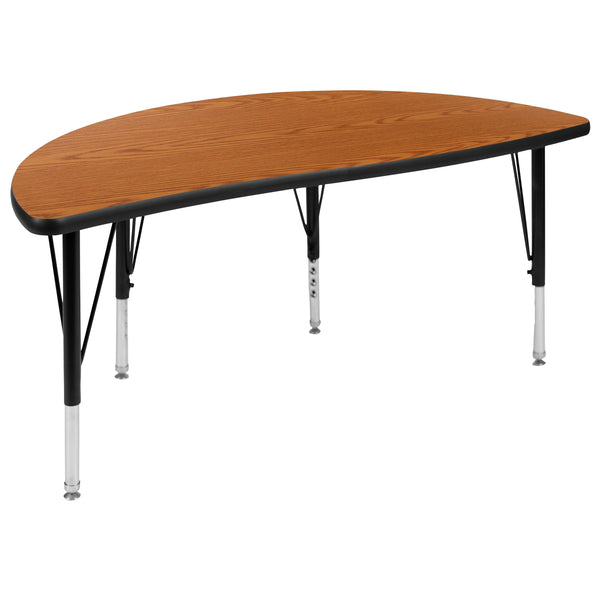 Oak |#| 47.5inch Circle Wave Activity Table Set with 12inch Student Stack Chairs, Oak/Black