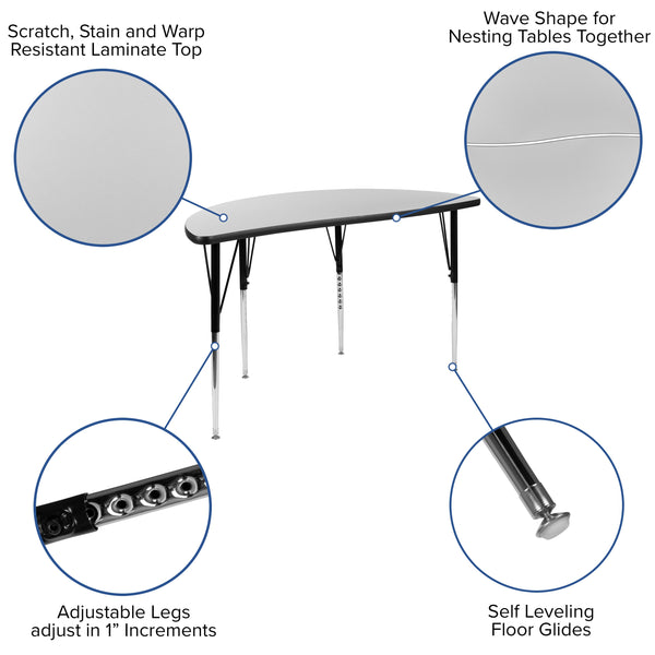 Grey |#| 47.5inch Circle Wave Activity Table Set with 16inch Student Stack Chairs, Grey/Black