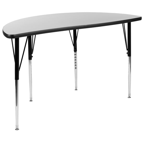 Grey |#| 47.5inch Circle Wave Activity Table Set with 16inch Student Stack Chairs, Grey/Black