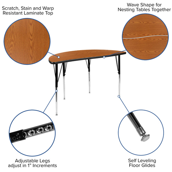 Oak |#| 47.5inch Circle Wave Activity Table Set with 16inch Student Stack Chairs, Oak/Black