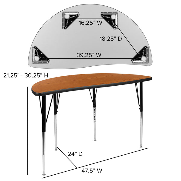 Oak |#| 47.5inch Circle Wave Activity Table Set with 16inch Student Stack Chairs, Oak/Black