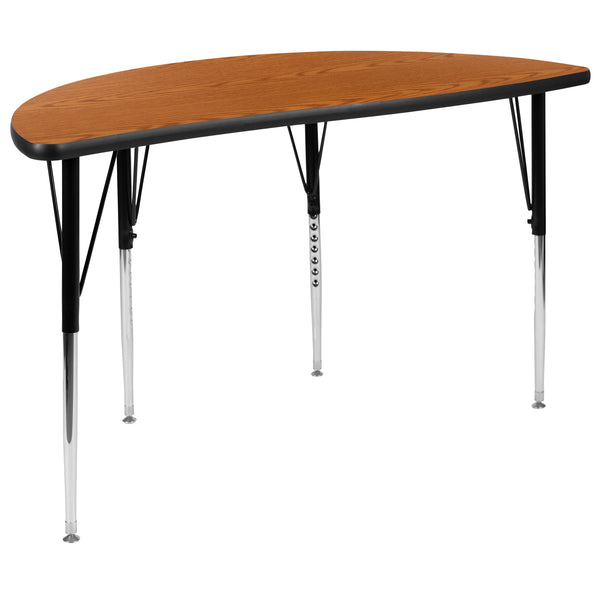 Oak |#| 47.5inch Circle Wave Activity Table Set with 16inch Student Stack Chairs, Oak/Black