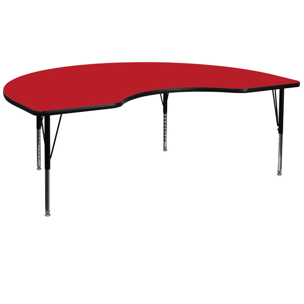 Red |#| 48inchW x 96inchL Kidney Red HP Laminate Activity Table - Height Adjustable Short Legs