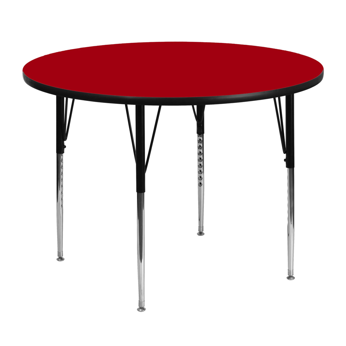 Red |#| 48inch Round Red Thermal Laminate Activity Table - Standard Height Adjustable Legs