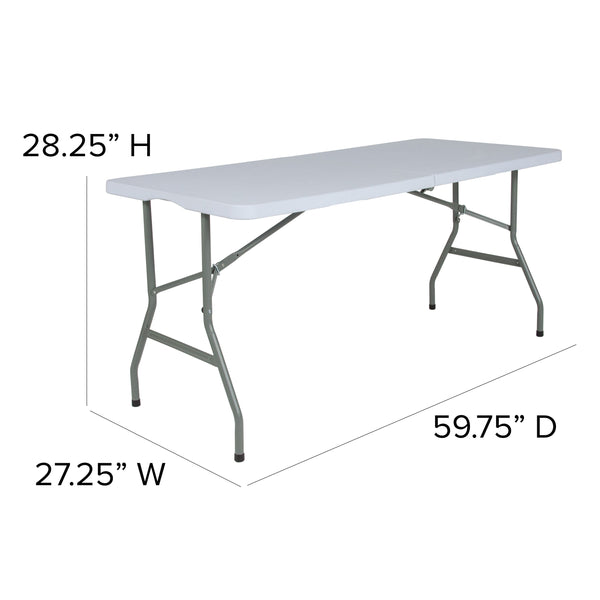 4.97-Foot Bi-Fold Granite White Plastic Folding Table with Handle - Event Table