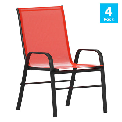 4 Pack Brazos Series Outdoor Stack Chair with Flex Comfort Material and Metal Frame