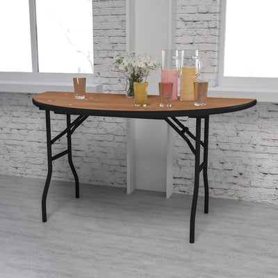 5-Foot Half-Round Wood Folding Banquet Table