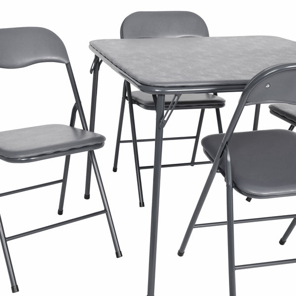 Gray |#| 5 Piece Gray Folding Card Table and Chair Set with Upholstered Table Top