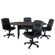 Rustic Gray |#| 5 Piece Rustic Gray Oval Conference Table with 4 Black LeatherSoft-Padded Chairs