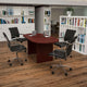 Mahogany |#| 5 Piece Mahogany Oval Conference Table with 4 Black LeatherSoft Ribbed Chairs