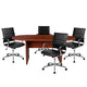 Cherry |#| 5 Piece Cherry Oval Conference Table with 4 Black LeatherSoft Ribbed Chairs