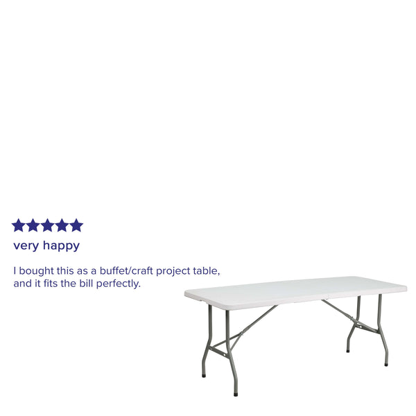 6-Foot Bi-Fold Granite White Plastic Folding Table with Carrying Handle