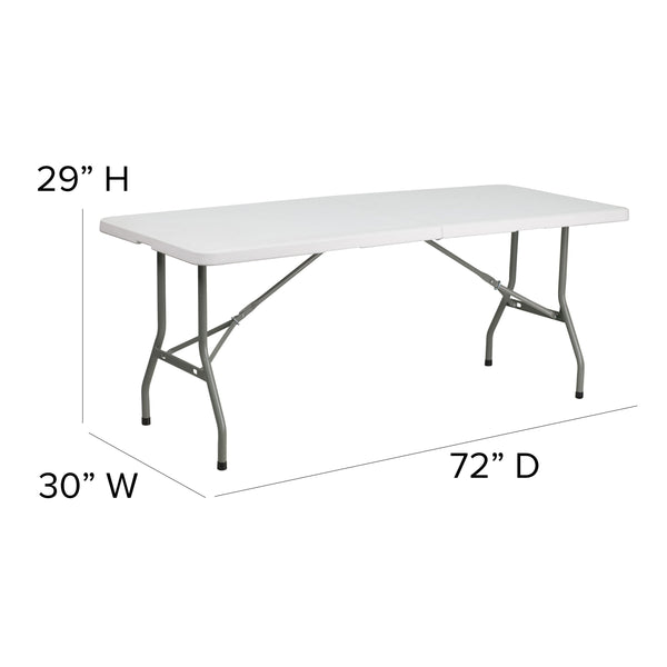 6-Foot Bi-Fold Granite White Plastic Folding Table with Carrying Handle