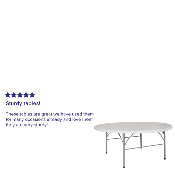 6-Foot Round Bi-Fold Granite White Plastic Event Folding Table with Handle