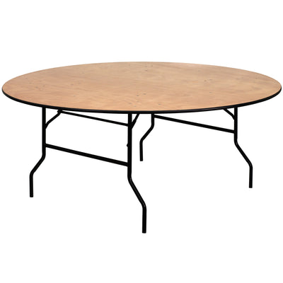 6-Foot Round Wood Folding Banquet Table with Clear Coated Finished Top