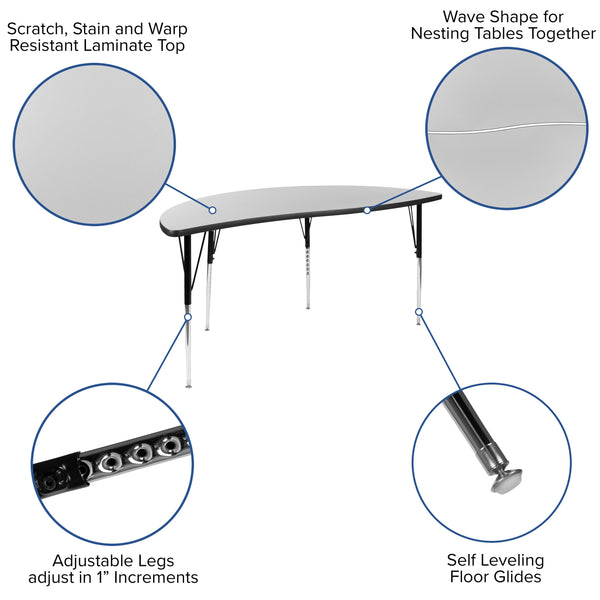 Grey |#| 60inch Circle Wave Activity Table Set with 16inch Student Stack Chairs, Grey/Black