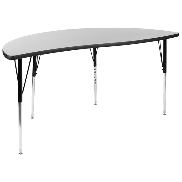 Grey |#| 60inch Circle Wave Activity Table Set with 16inch Student Stack Chairs, Grey/Black