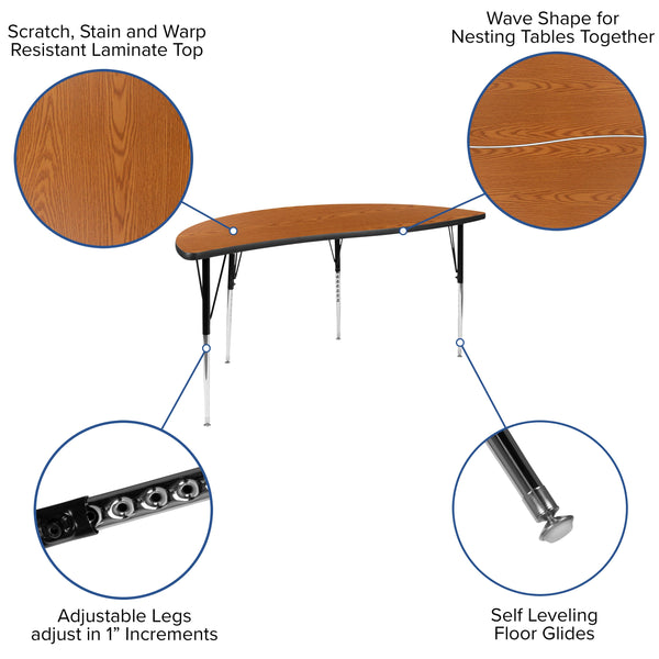 Oak |#| 60inch Circle Wave Activity Table Set with 16inch Student Stack Chairs, Oak/Black