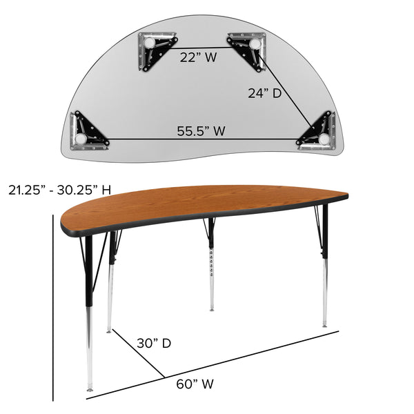 Oak |#| 60inch Circle Wave Activity Table Set with 16inch Student Stack Chairs, Oak/Black