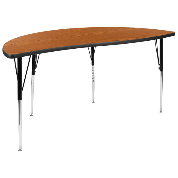 Oak |#| 60inch Circle Wave Activity Table Set with 16inch Student Stack Chairs, Oak/Black