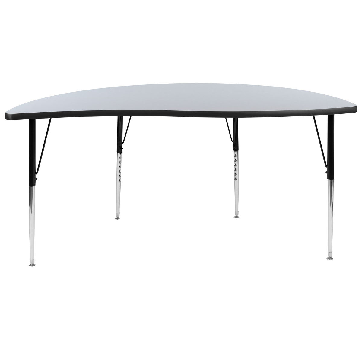 Grey |#| 60inch Half Circle Wave Collaborative Grey Adjustable Height Activity Table