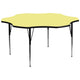 Yellow |#| 60inch Flower Yellow Thermal Laminate Activity Table - Height Adjustable Legs