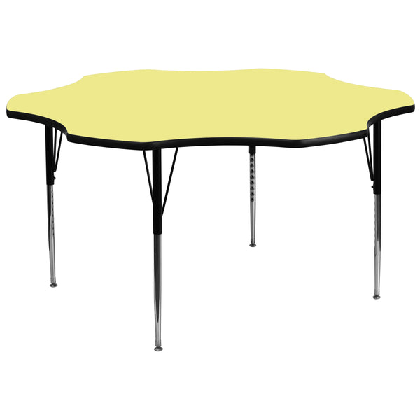 Yellow |#| 60inch Flower Yellow Thermal Laminate Activity Table - Height Adjustable Legs