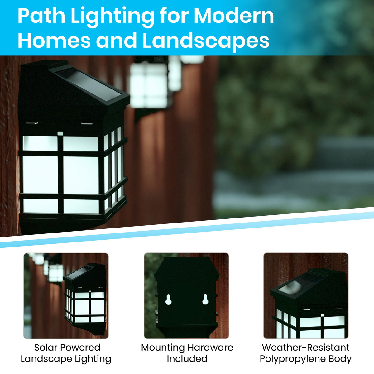 Decorative Wall Mount Solar Powered Lighting for Decks and Fencing in Black