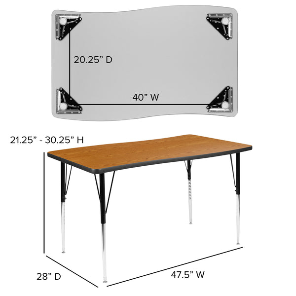 Oak |#| 76inch Oval Wave Activity Table Set with 18inch Student Stack Chairs, Oak/Black
