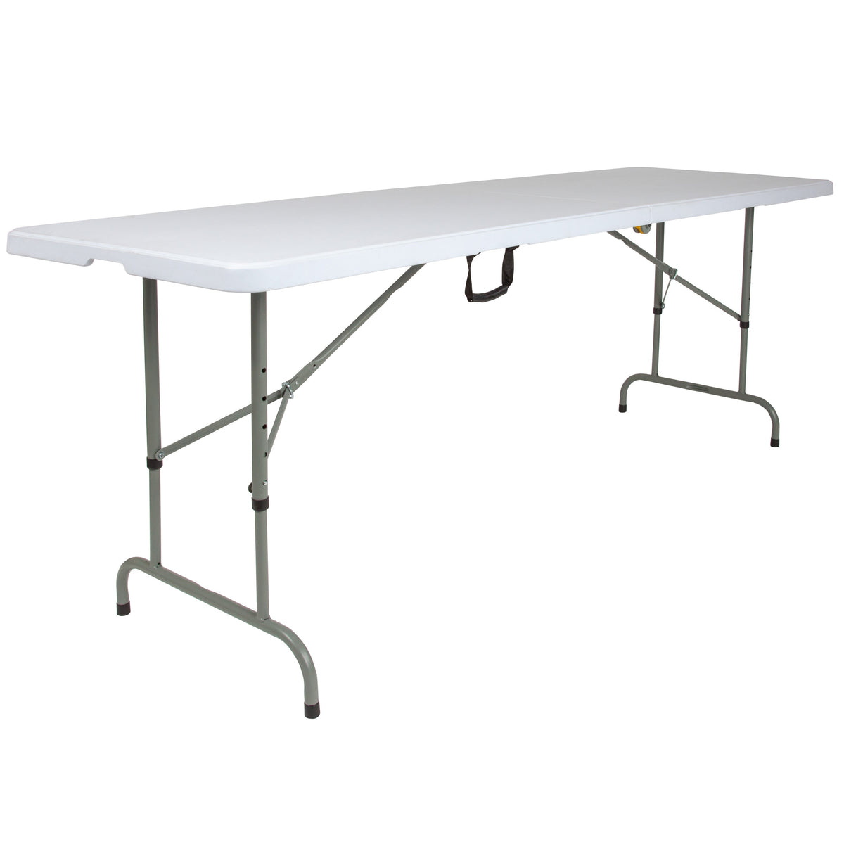8-Foot Height Adjustable Bi-Fold Granite White Plastic Folding Table with Handle
