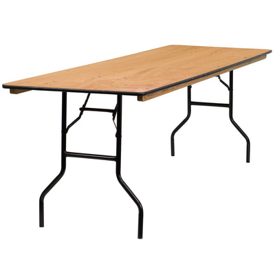 8-Foot Rectangular Wood Folding Banquet Table with Clear Coated Finished Top - View 1