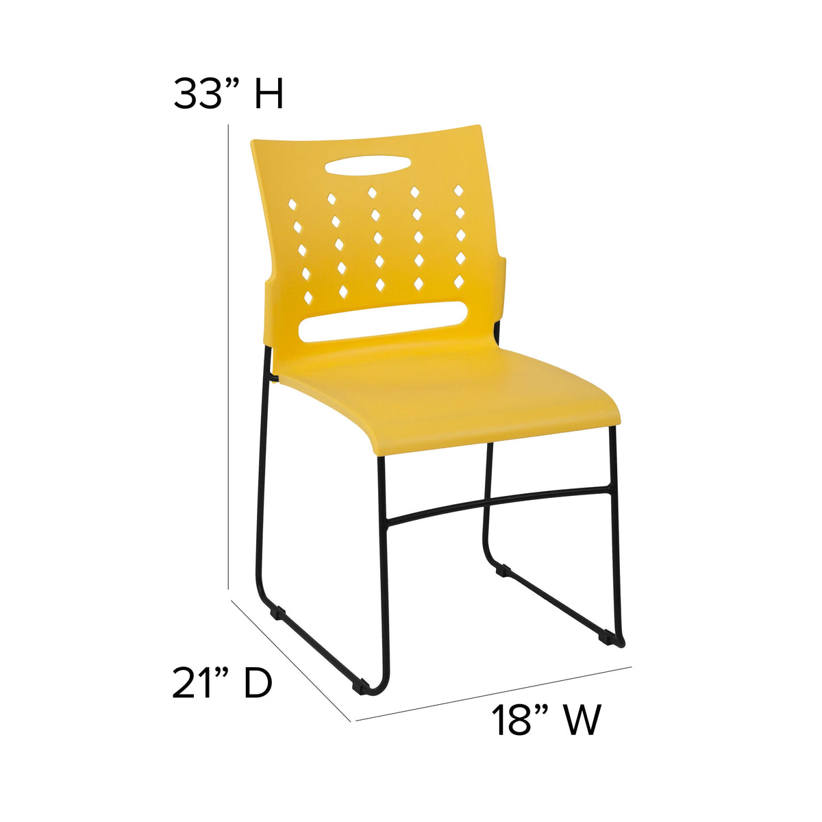 Yellow |#| 881 lb. Capacity Yellow Sled Base Stack Chair with Carry Handle & Air-Vent Back