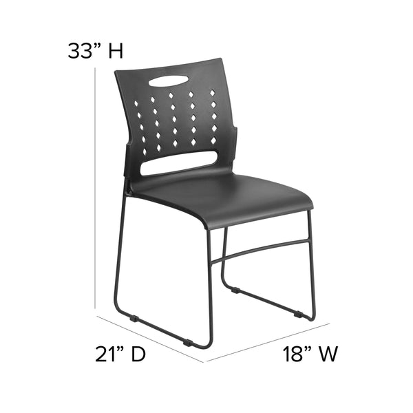 Black |#| 881 lb. Capacity Black Sled Base Stack Chair with Carry Handle and Air-Vent Back